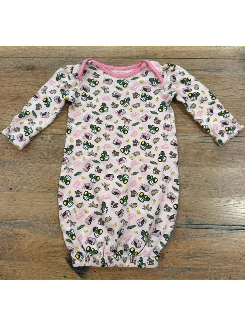 Pink John Deere "Little Farmer" infant sleep gown size 0-3 months